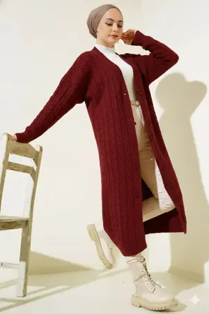 Buttoned Long Knit Cardigan