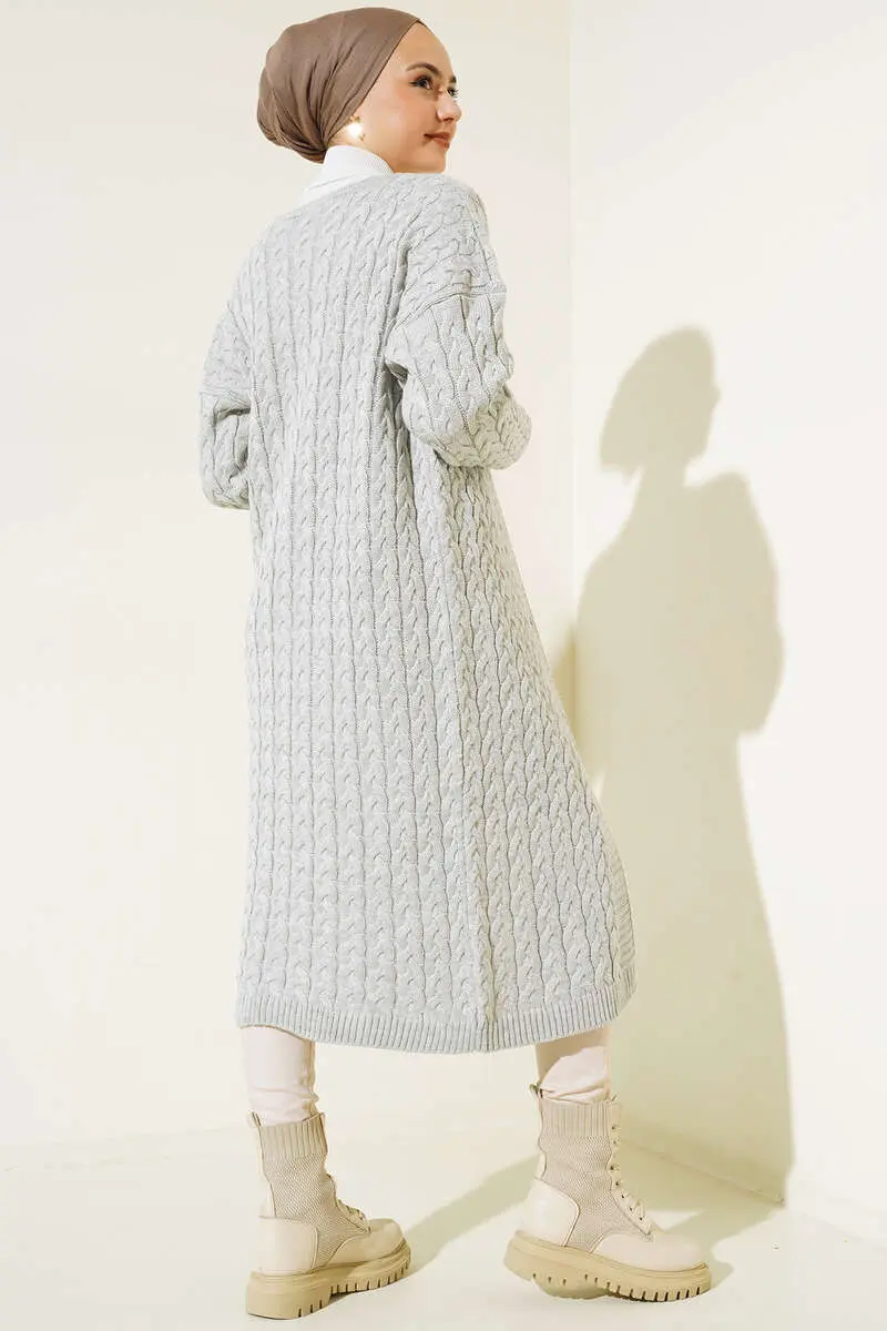 Buttoned Long Knit Cardigan-detail