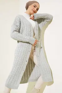 Buttoned Long Knit Cardigan