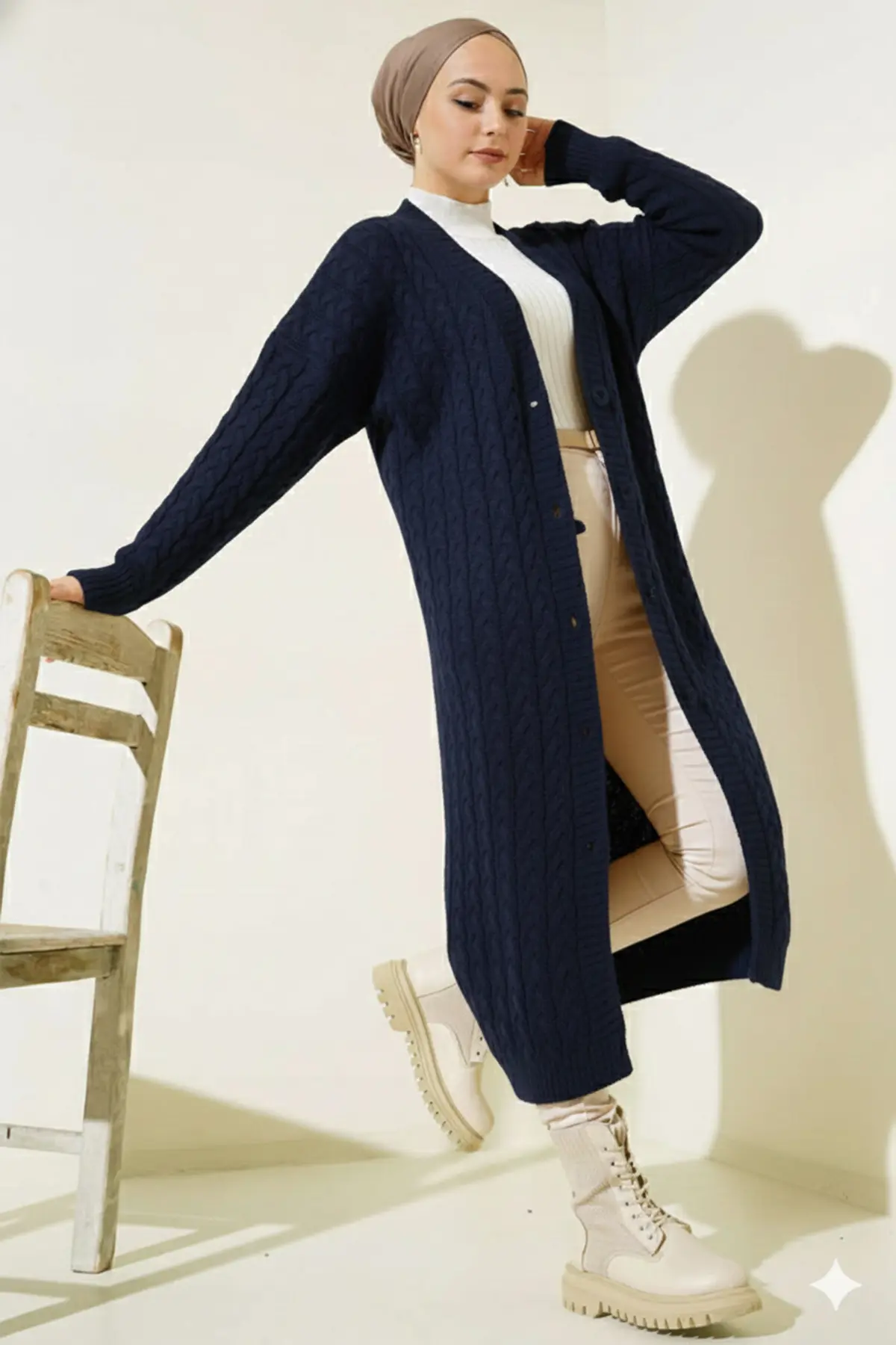 Buttoned Long Knit Cardigan