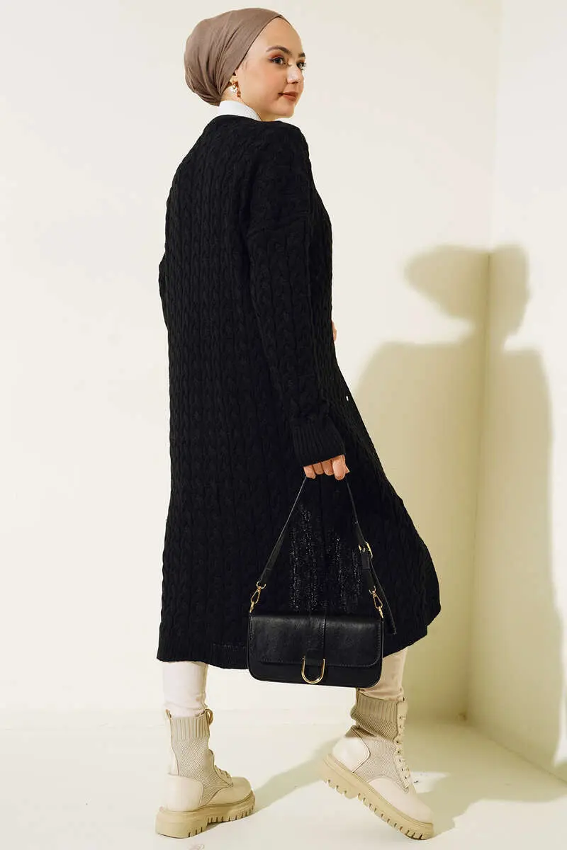 Buttoned Long Knit Cardigan-detail