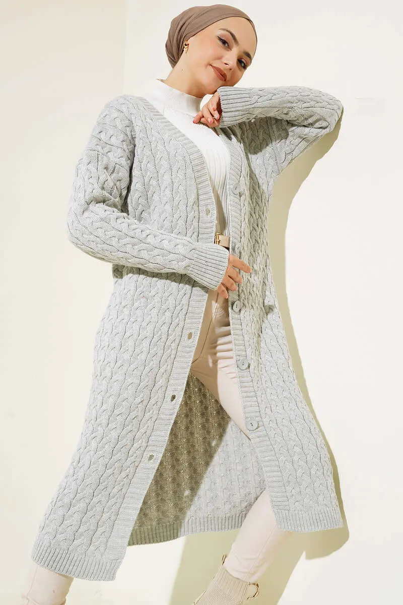 Buttoned Long Knitted Cardigan