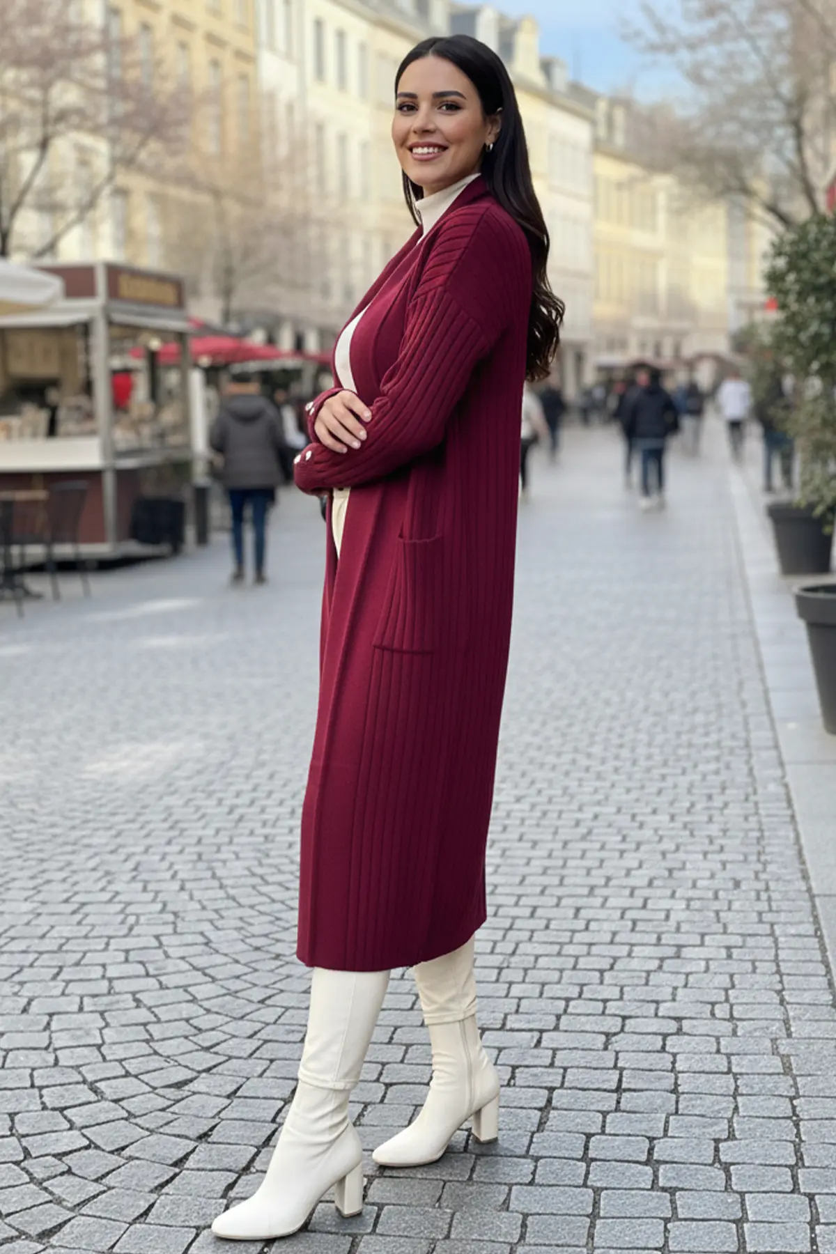 Buttoned Sleeve Ribbed Knit Cardigan-detail