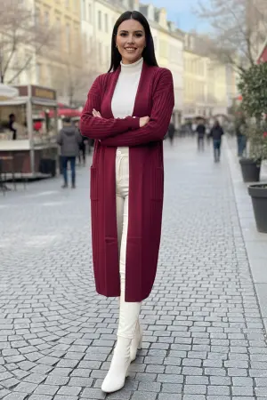 Buttoned Sleeve Ribbed Knit Cardigan