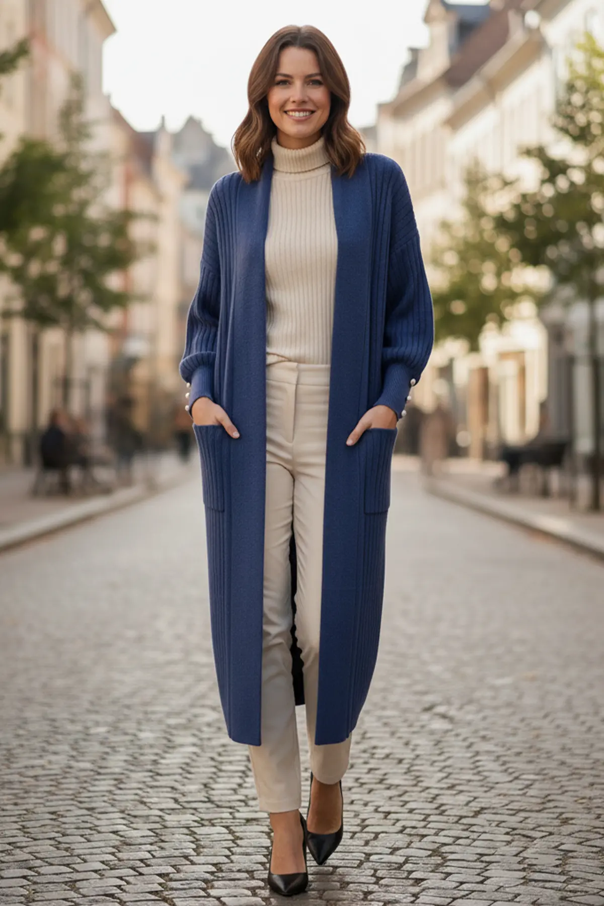 Buttoned Sleeve Ribbed Knit Cardigan-detail