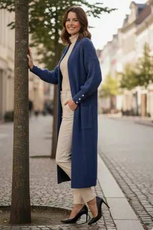 Buttoned Sleeve Ribbed Knit Cardigan