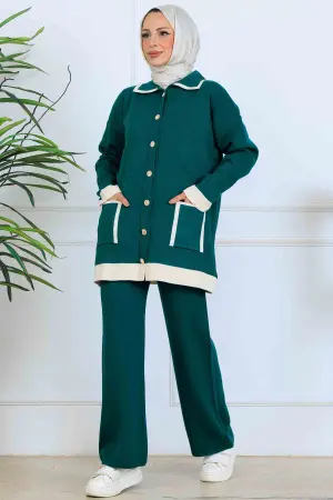 Buttoned Striped Detailed Knitwear Suit