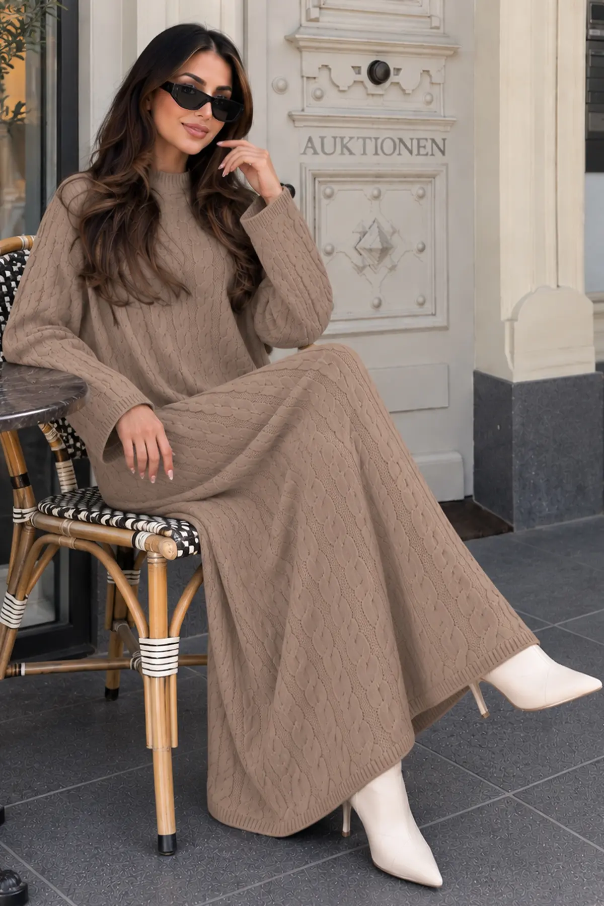 Cable-knit Patterned Dress K3031 Mink-detail