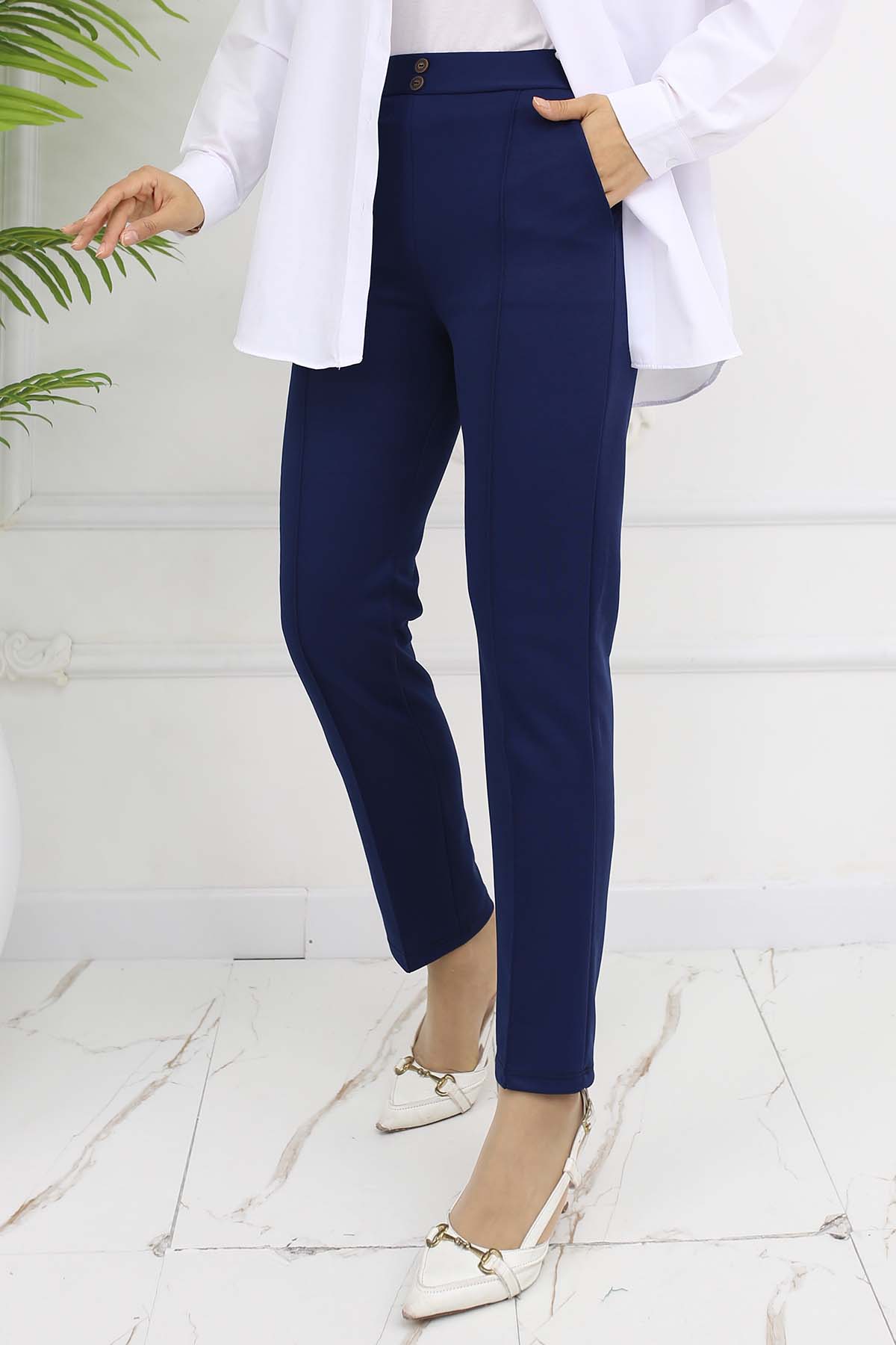 Carrot Trousers With Double Button Detail And Pockets