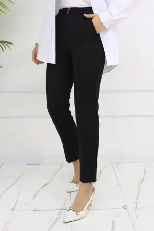 Carrot Trousers With Double Button Detail And Pockets