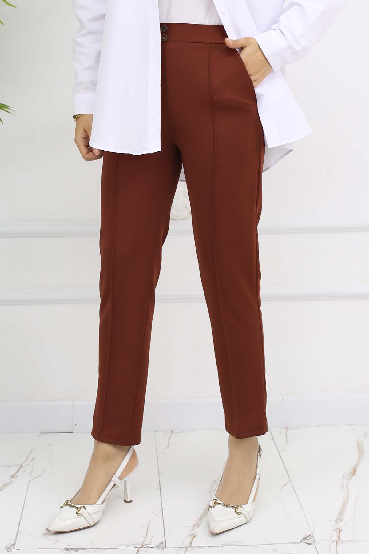 Carrot Trousers With Double Button Detail And Pockets