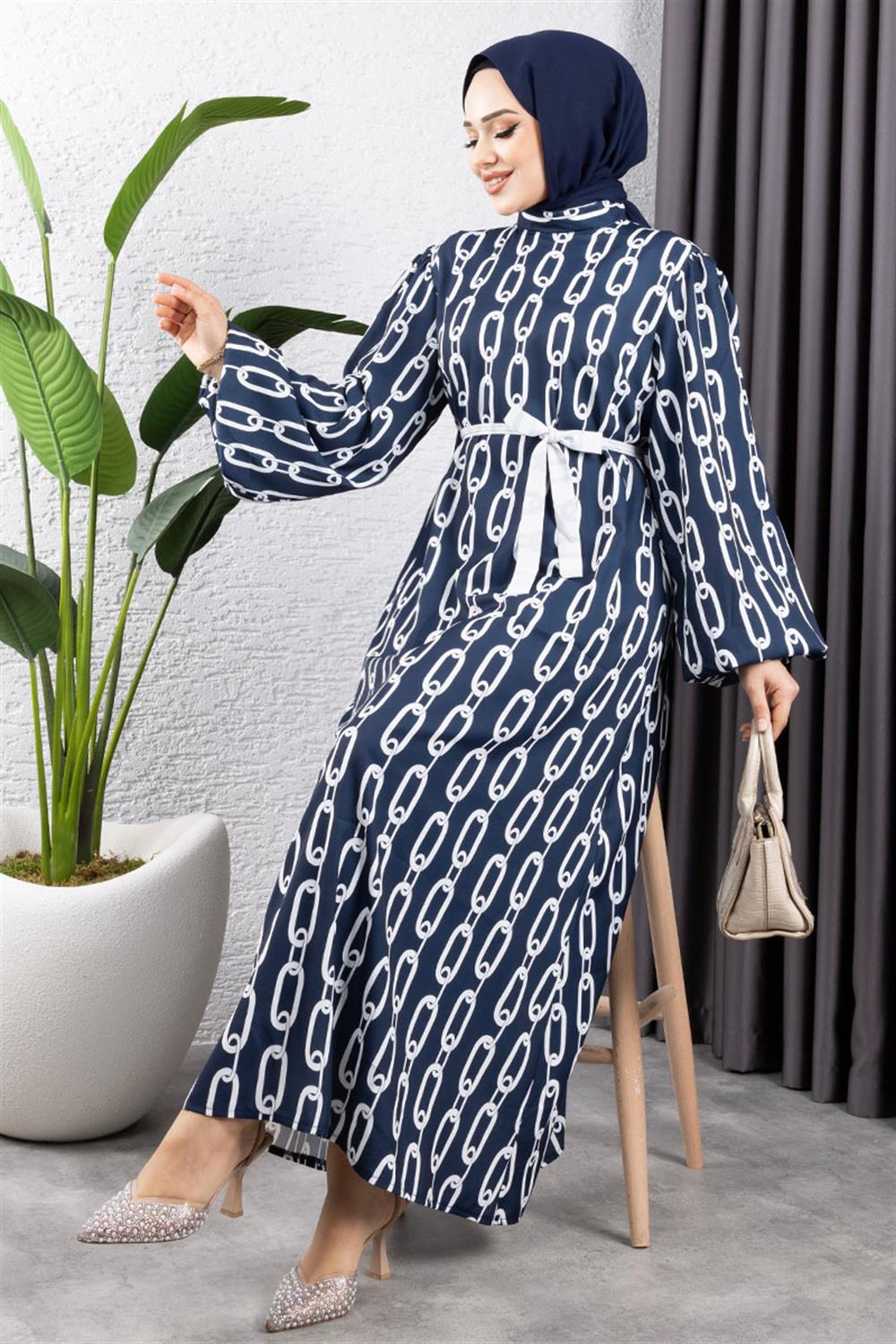 Chain Patterned Hijab Dress