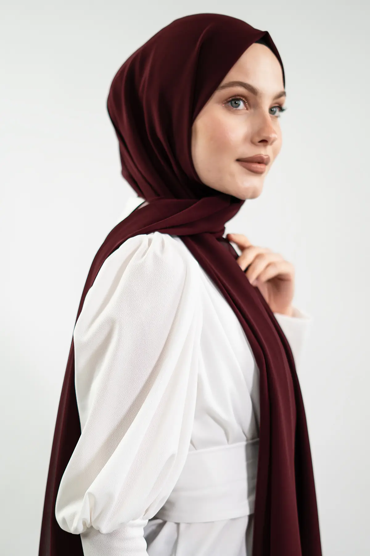 Chiffon Claret Red Shawl-detail