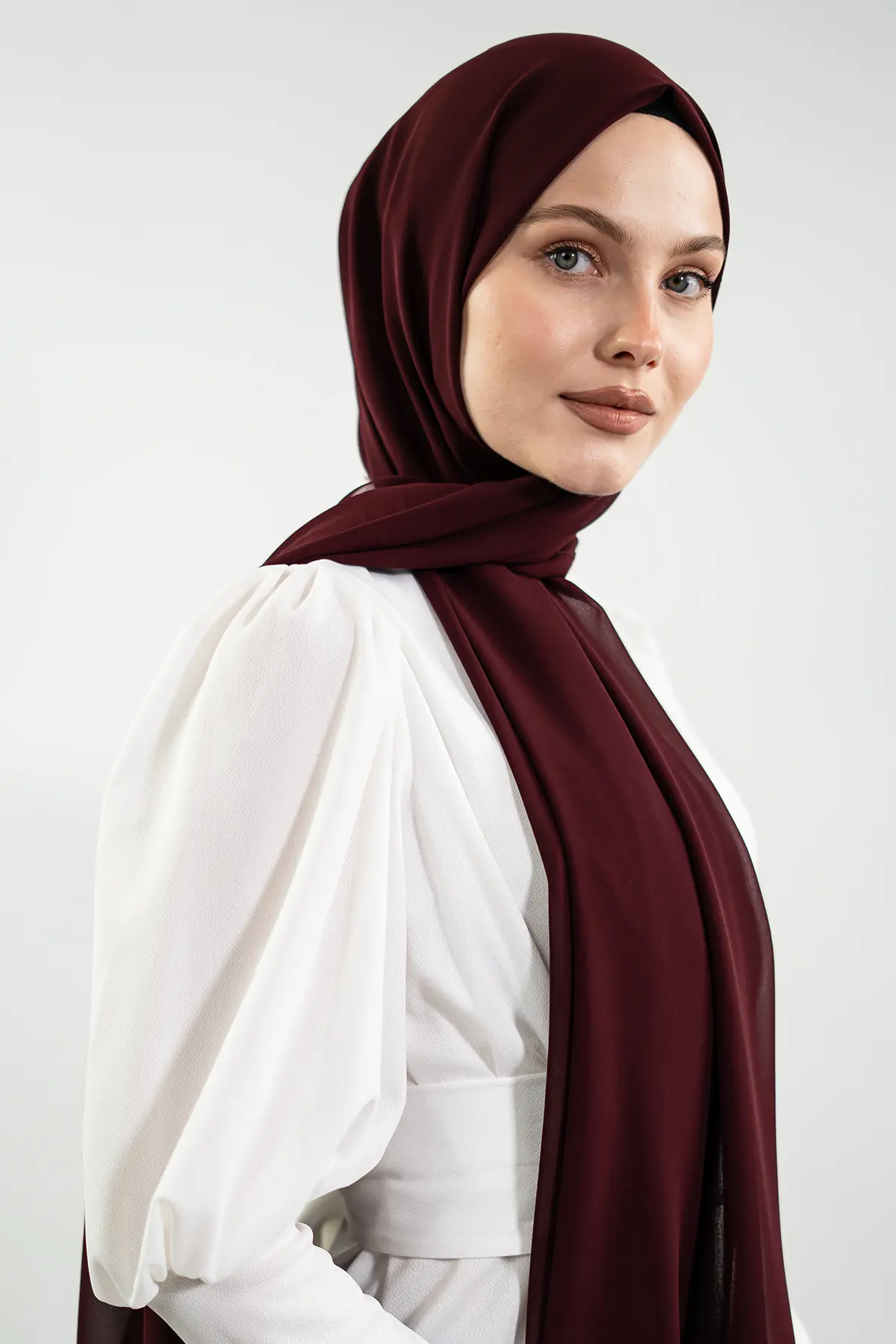Chiffon Claret Red Shawl-detail
