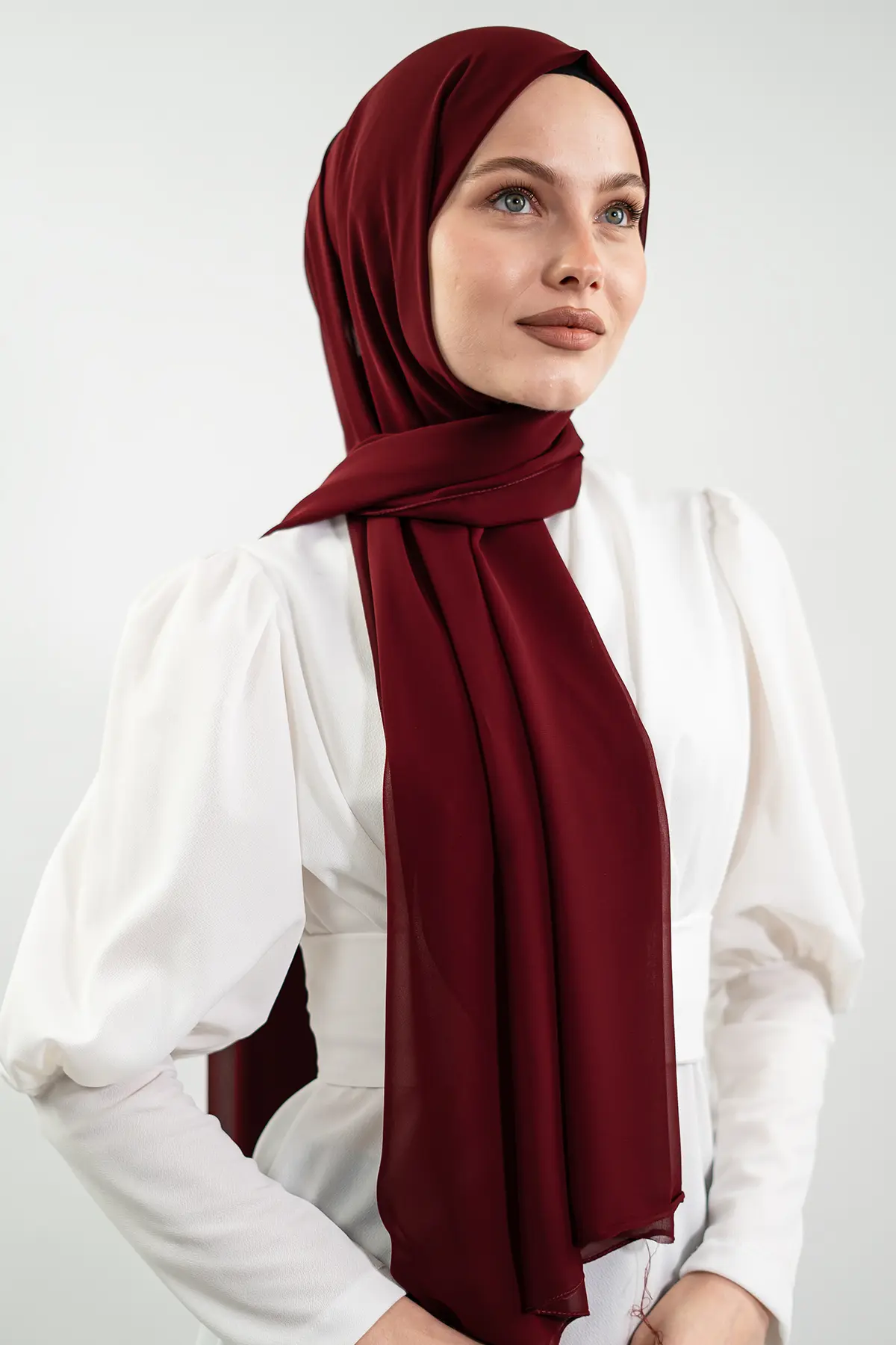 Chiffon Claret Red Shawl-detail
