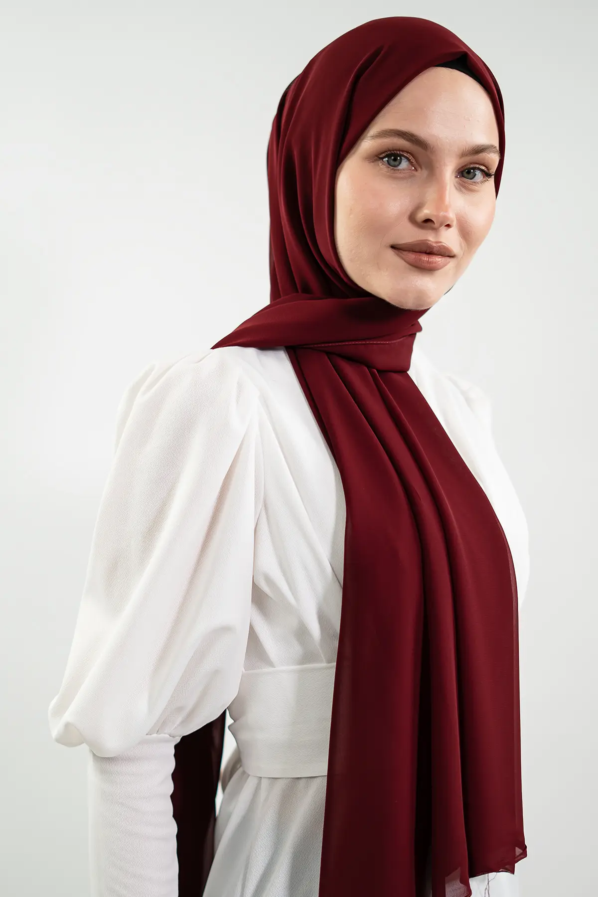 Chiffon Claret Red Shawl-detail