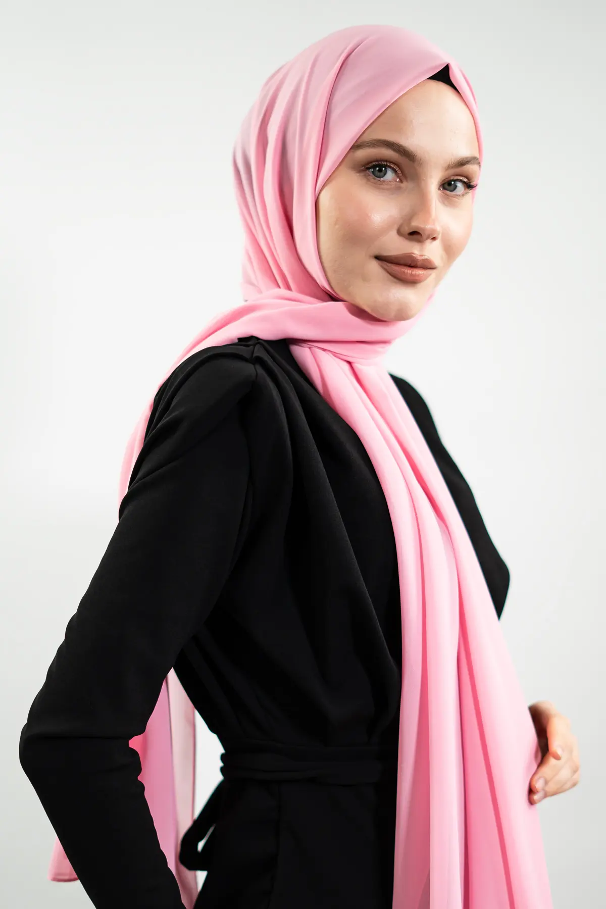 Chiffon Powder Pink Shawl-detail