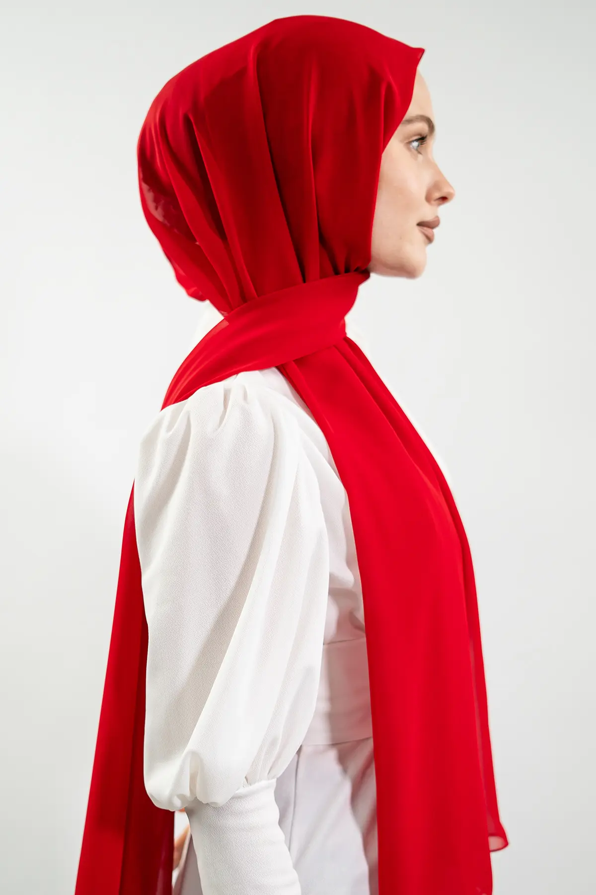 Chiffon Red Shawl-detail