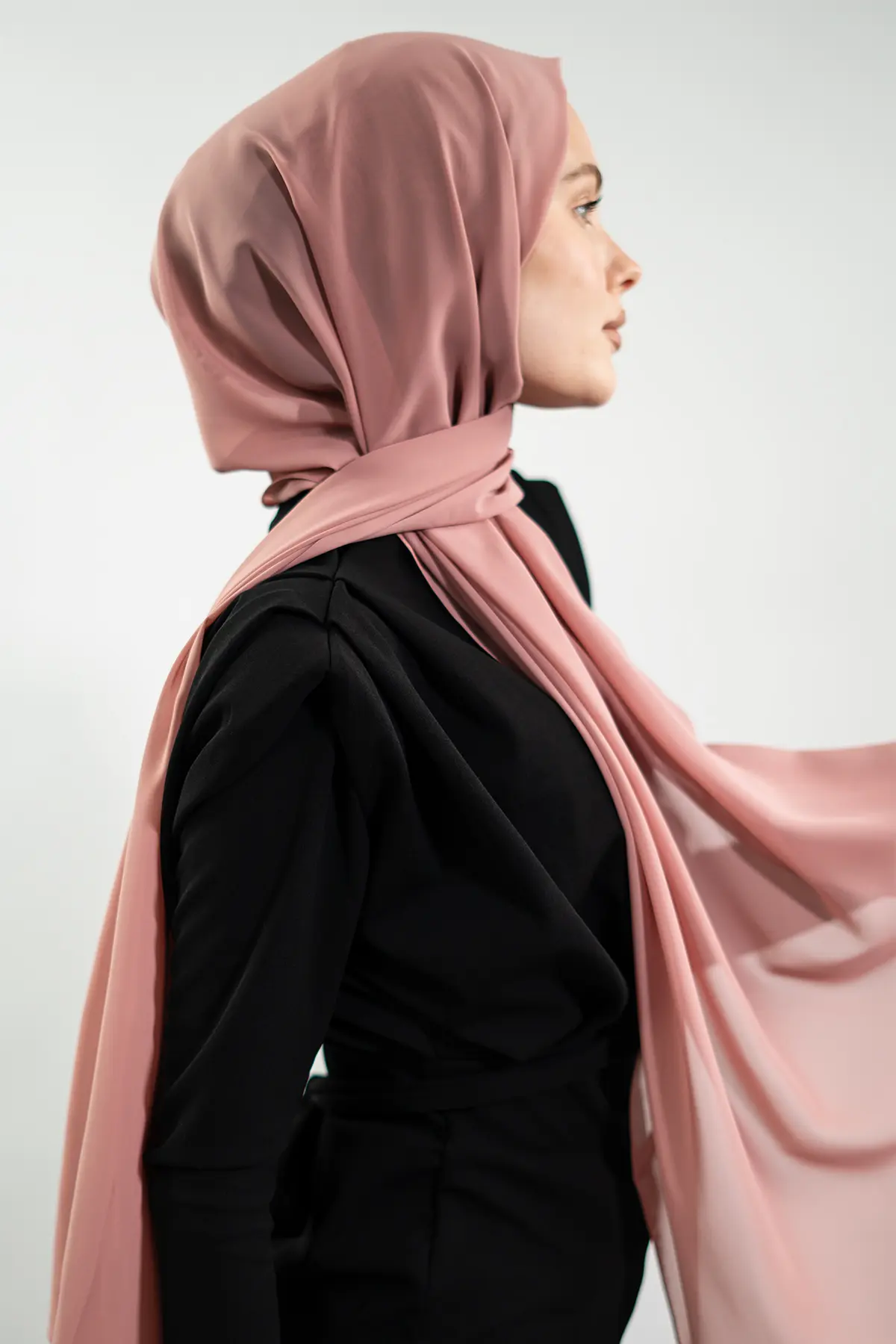 Chiffon Rose Color Shawl-detail