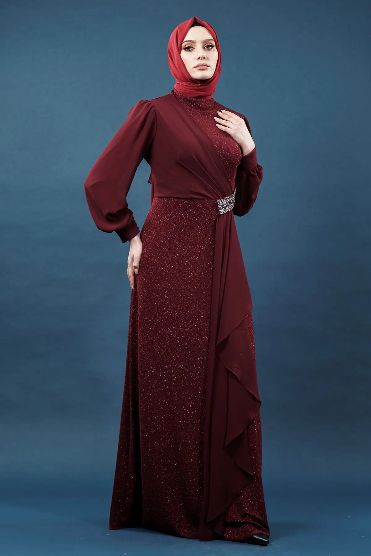 Claret Red Evening Dress-detail