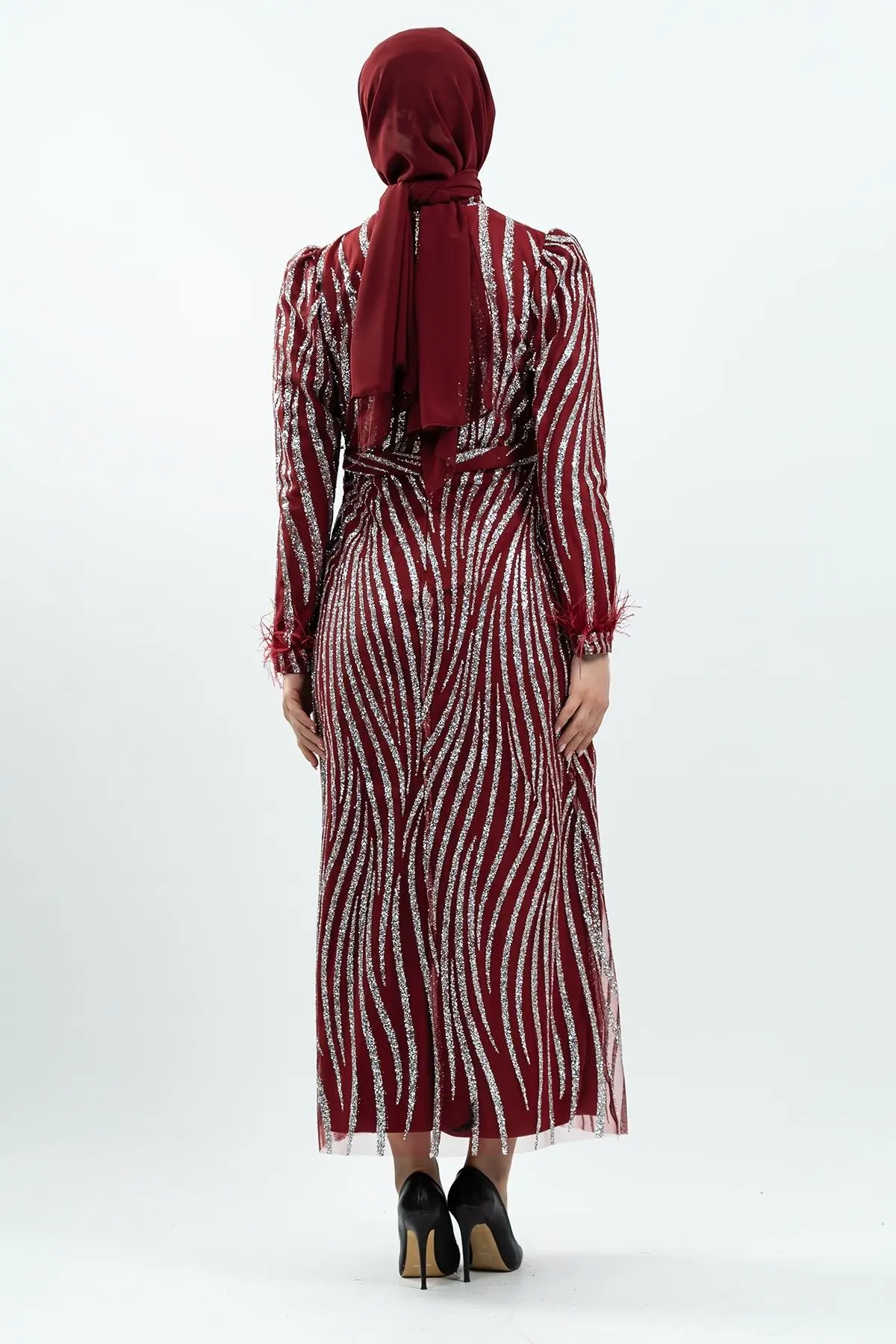 Claret Red Silvery Evening Dress-detail