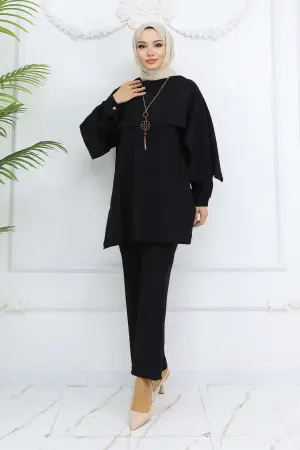 Collar Detailed Necklace Hijab Suit