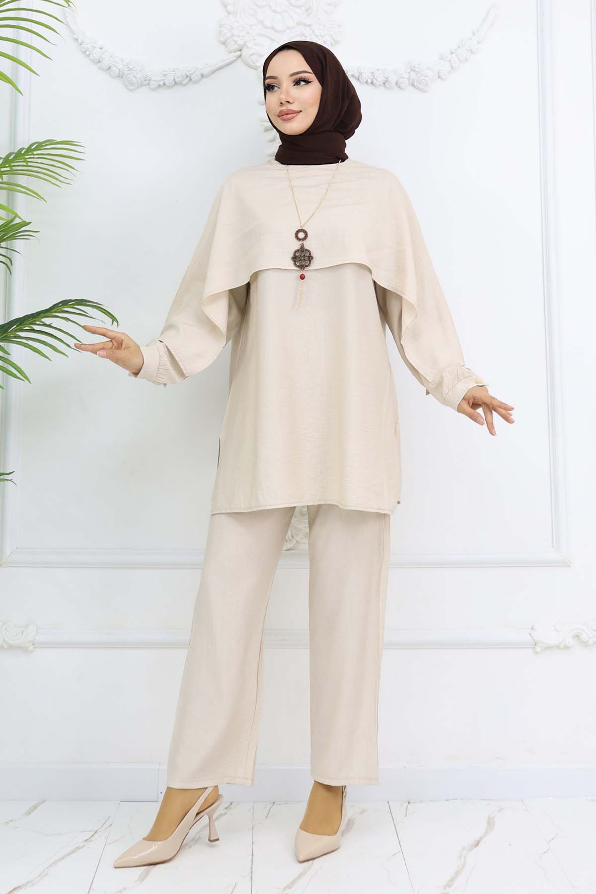 Collar Detailed Necklace Hijab Suit