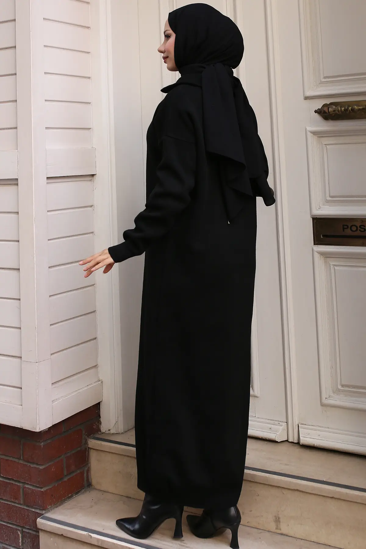 Collar Zippered Sweater Dress-detail