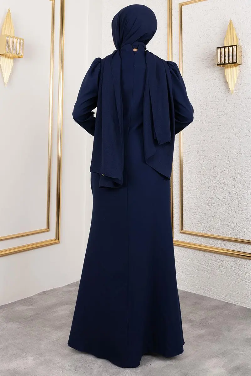 Crepe Evening Dress With Stone Embroidery On The Front-detail