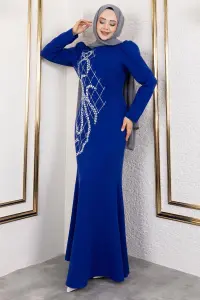 Crepe Evening Dress With Stone Embroidery On The Front