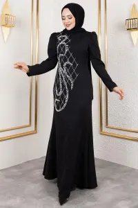 Crepe Evening Dress With Stone Embroidery On The Front