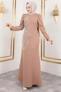 Crepe Evening Dress With Stone Embroidery On The Front