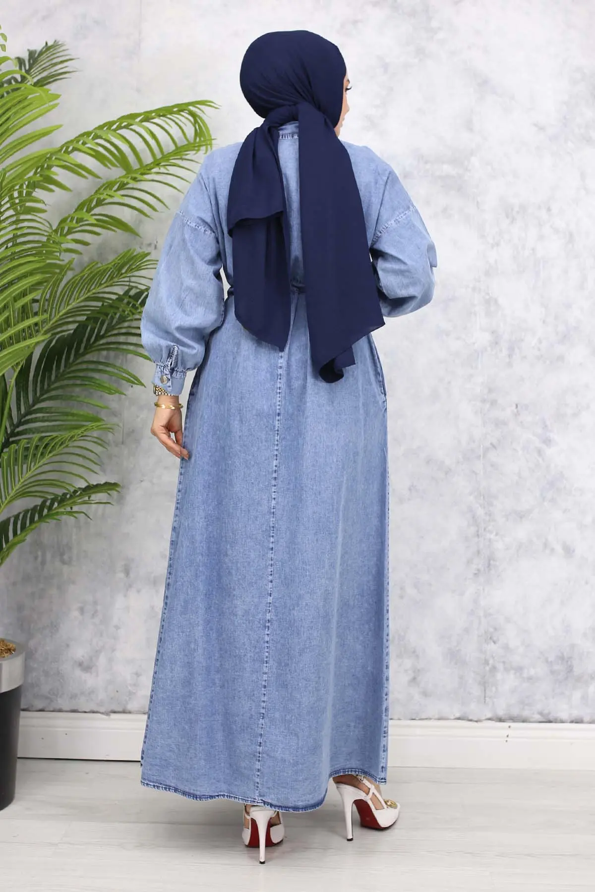Denim Dress With Half Zipper Pockets-detail