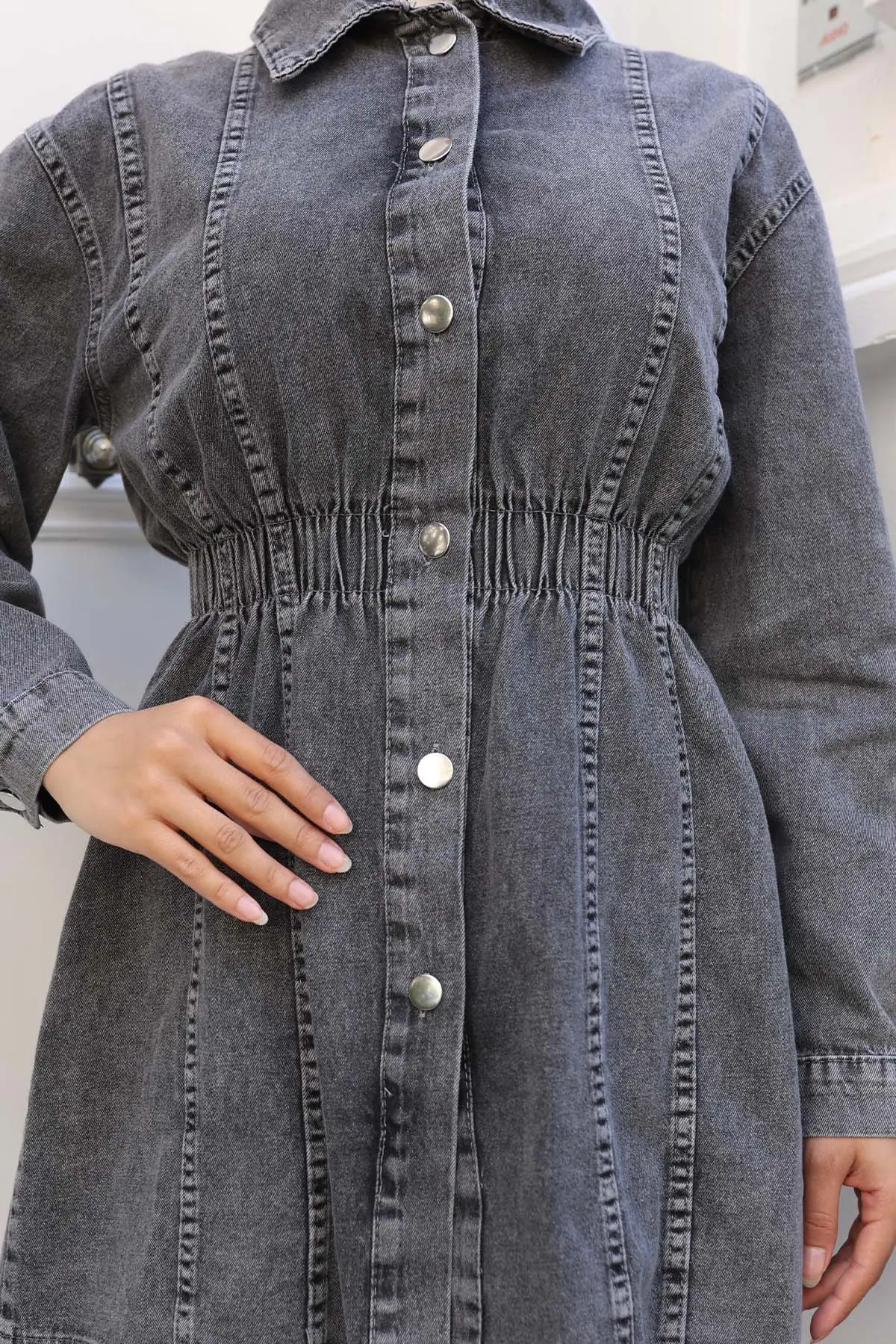 Denim Suit With Drawstring Waist-detail