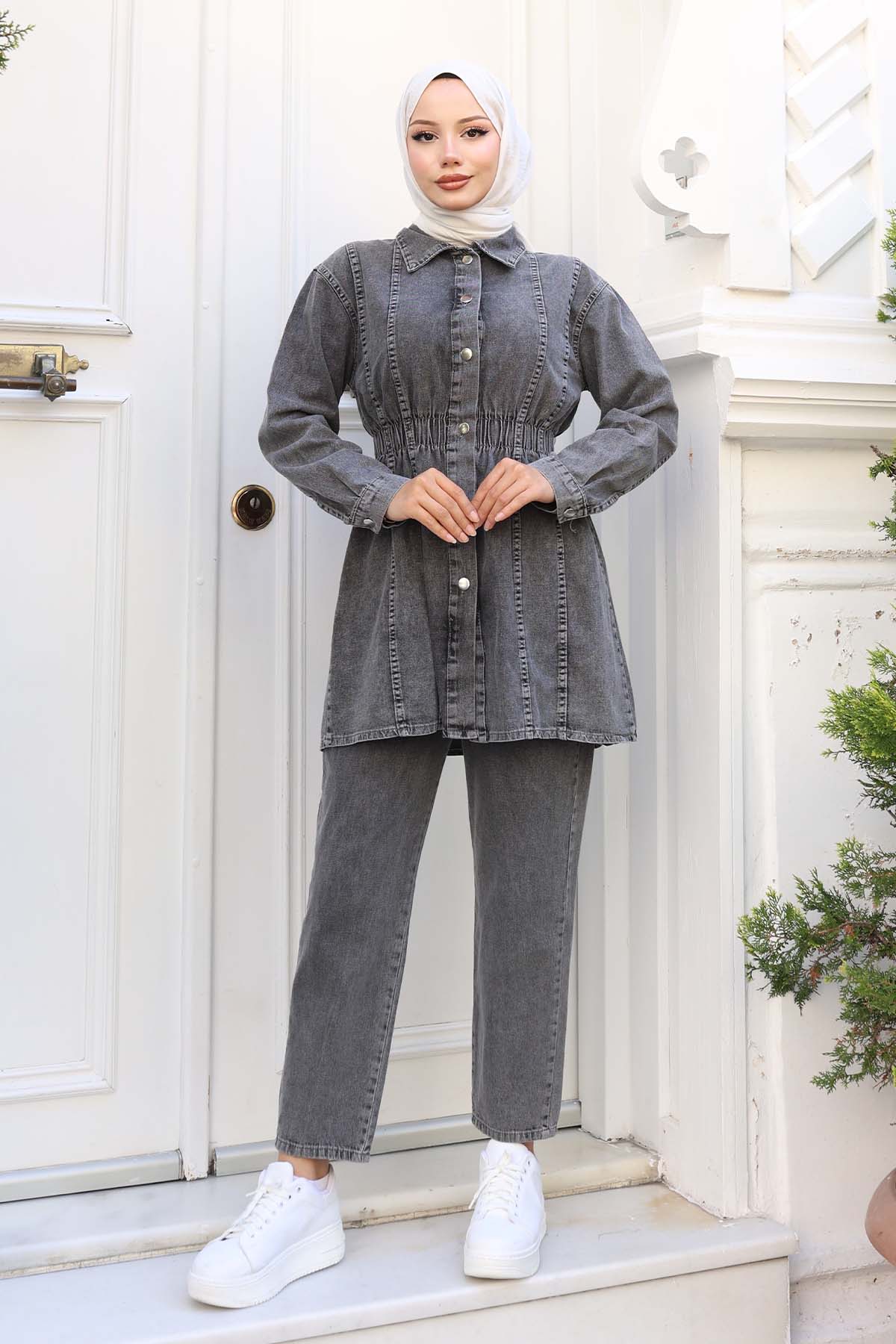 Denim Suit With Drawstring Waist
