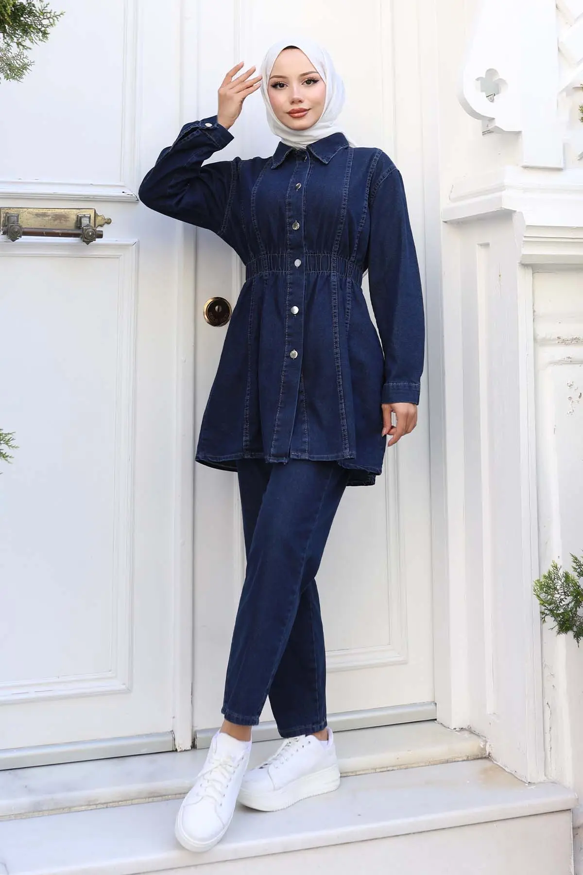 Denim Suit With Drawstring Waist