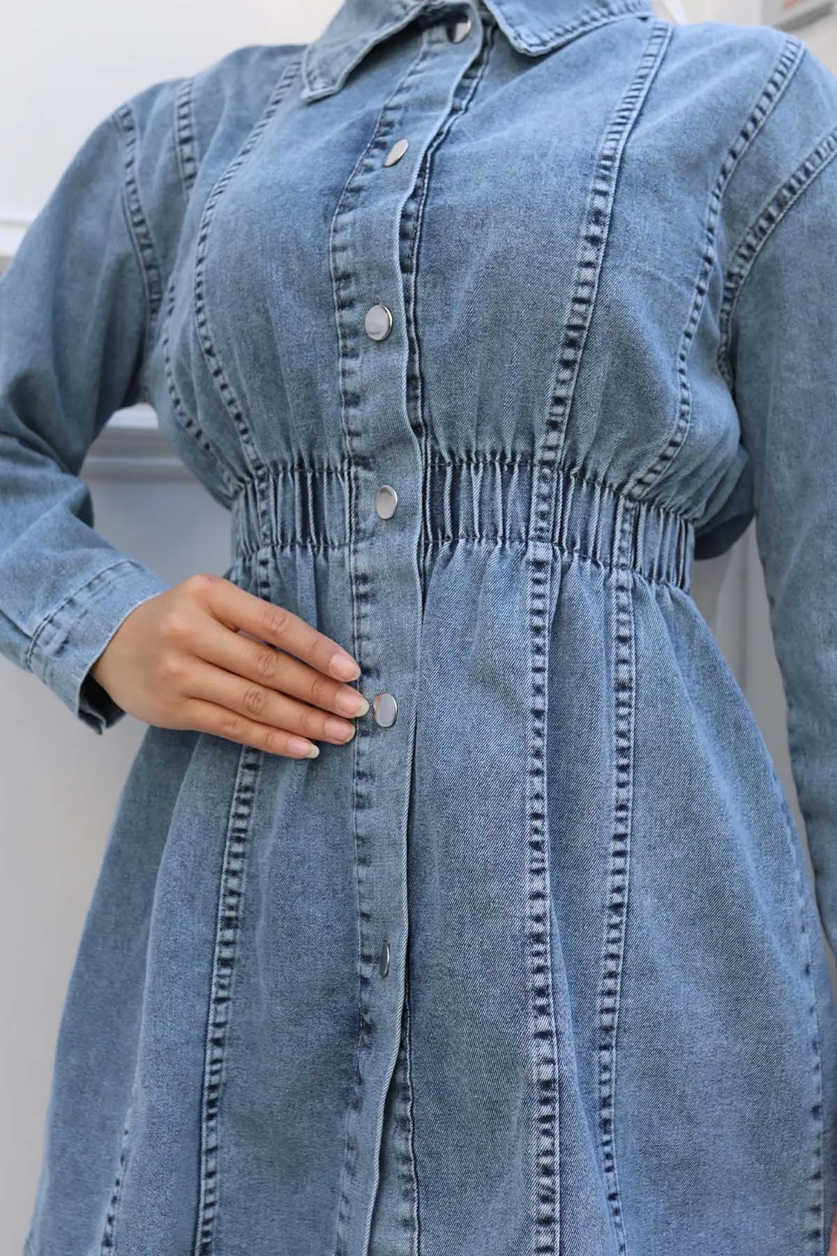 Denim Suit With Drawstring Waist-detail