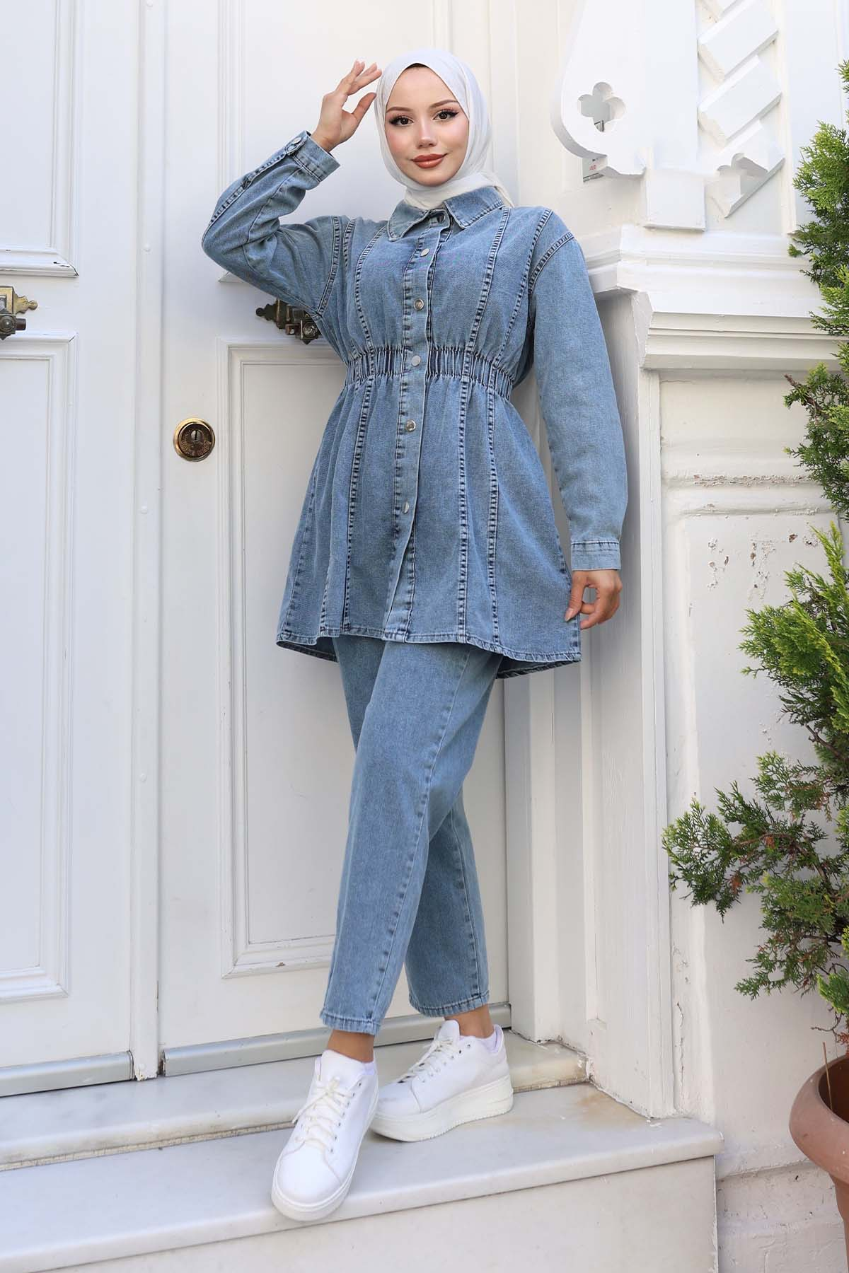 Denim Suit With Drawstring Waist