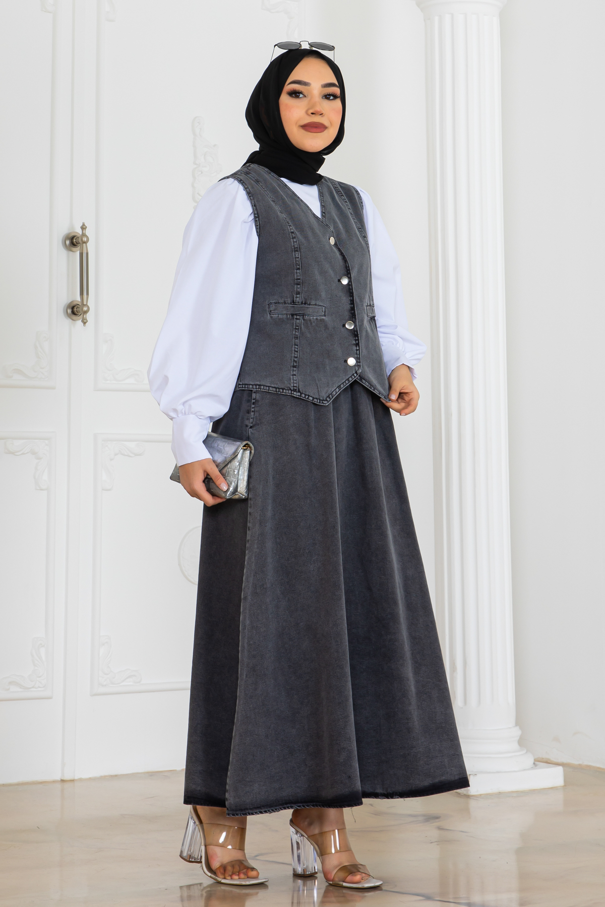 Denim Vest And Skirt Suit