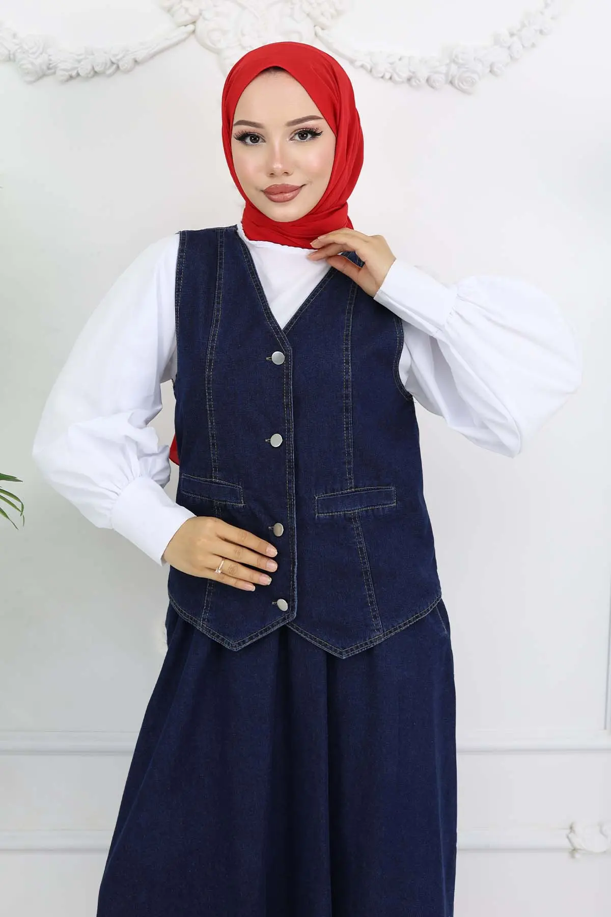 Denim Vest Skirt Suit-detail