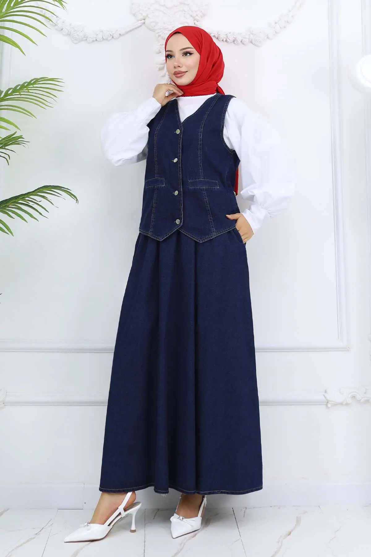 Denim Vest Skirt Suit-detail