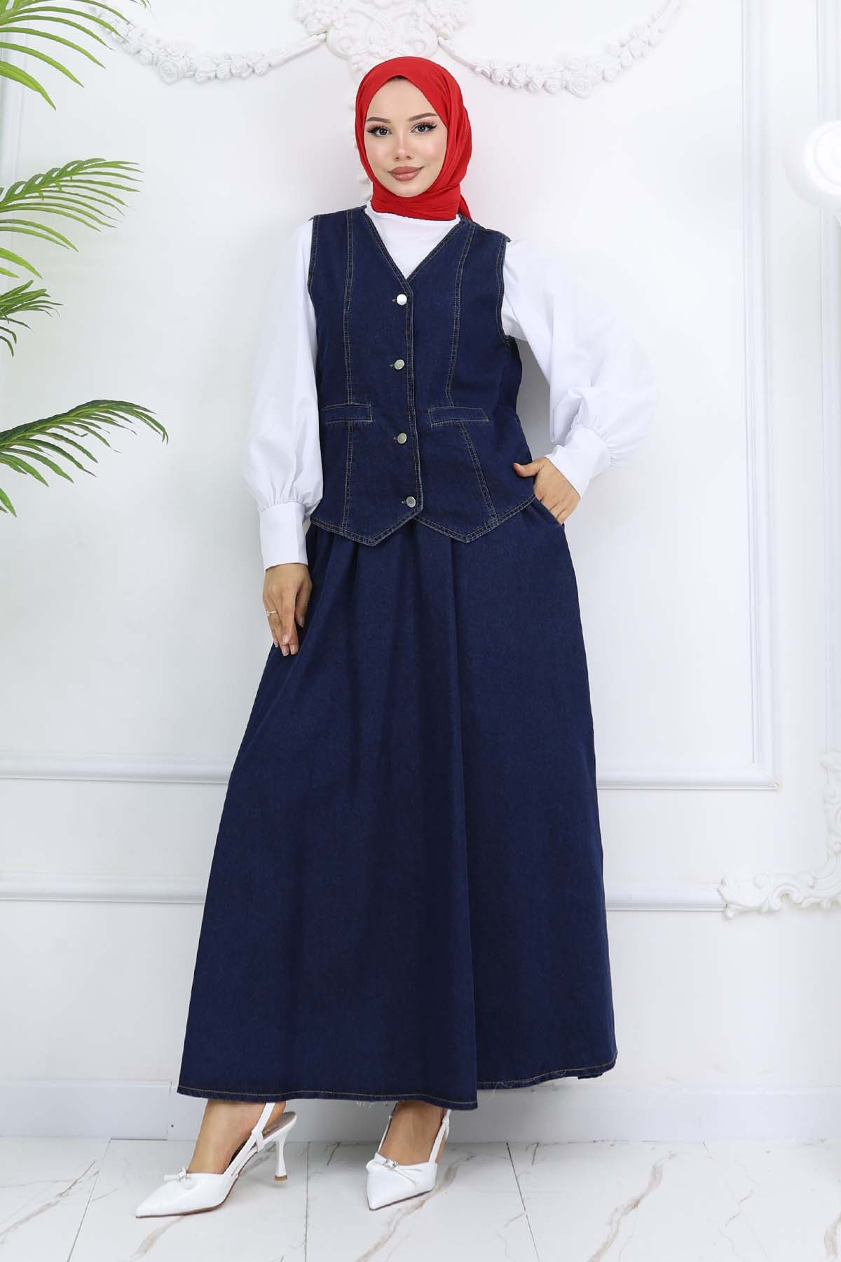 Denim Vest Skirt Suit