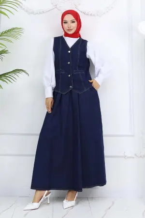 Denim Vest Skirt Suit