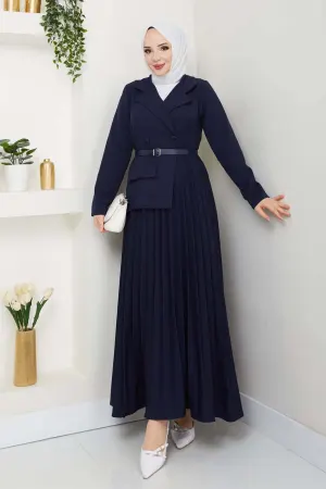 Double-breasted Pleated Dress