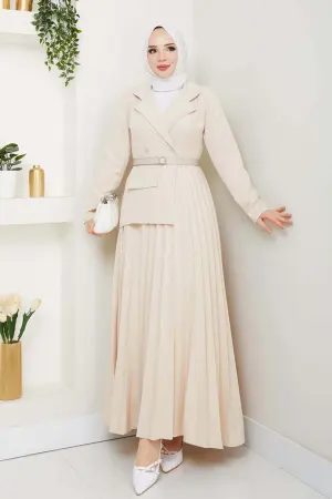 Double-breasted Pleated Dress