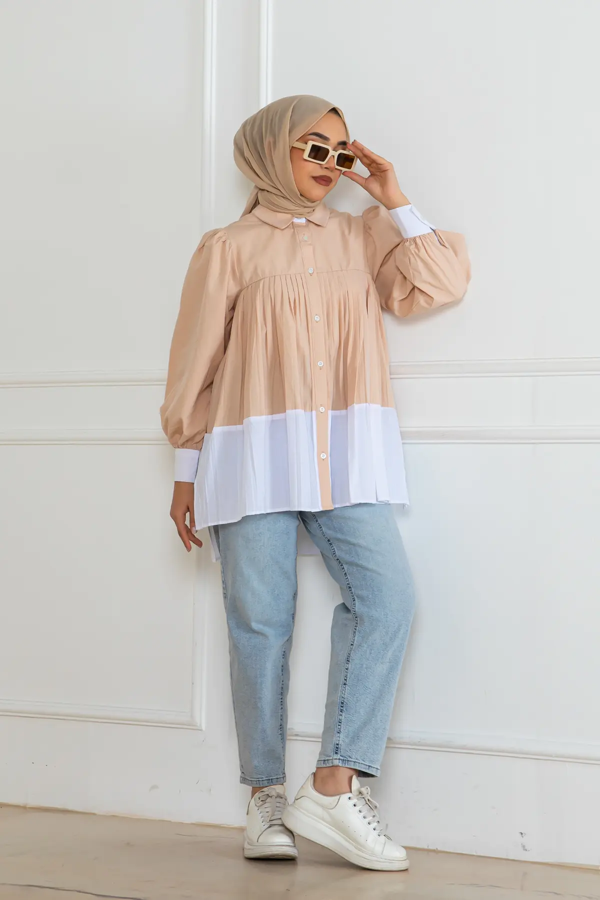 Double Color Pleated Shirt-detail