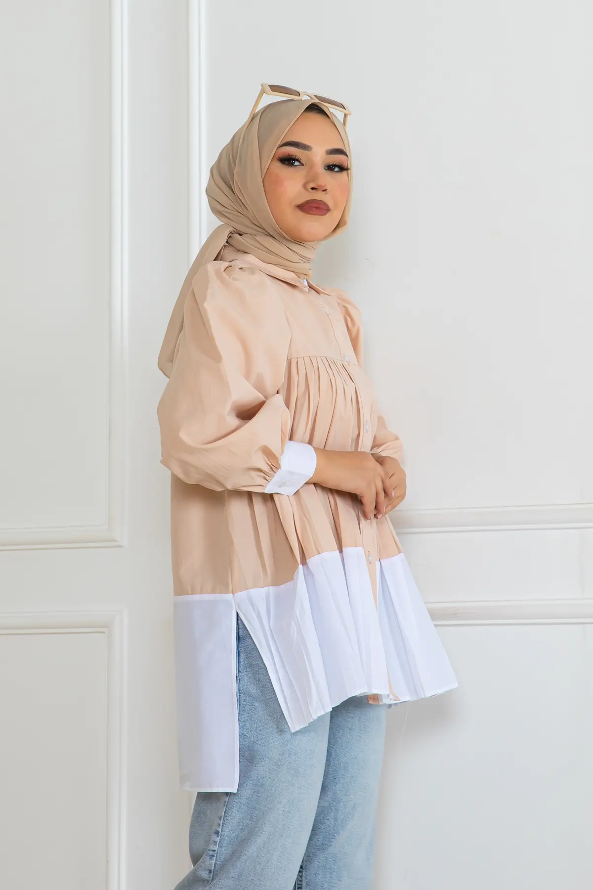 Double Color Pleated Shirt-detail