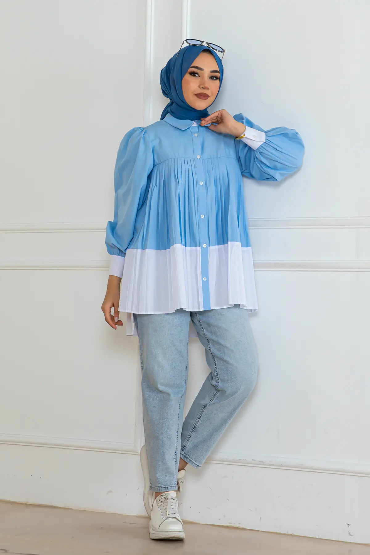 Double Color Pleated Shirt-detail