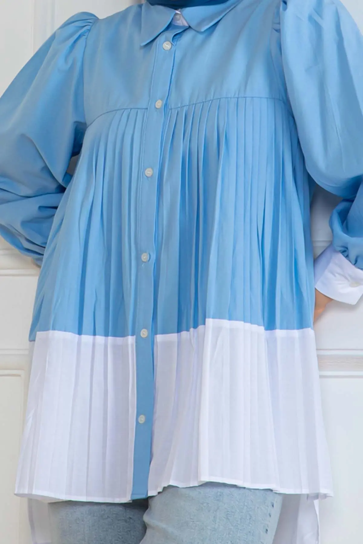 Double Color Pleated Shirt-detail