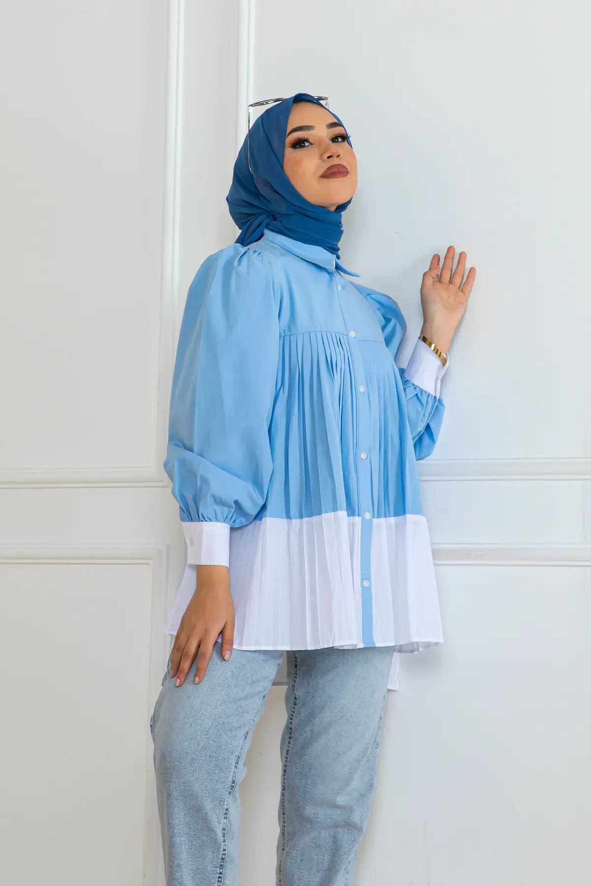Double Color Pleated Shirt-detail